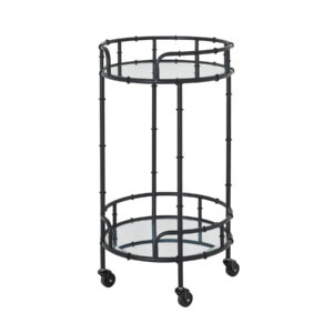Black Round Drinks Trolley - a black drinks trolley with bamboo sleek black metal frame by Hill Interiors, shop now at louisandhenry.co.uk, luxury affordable furniture