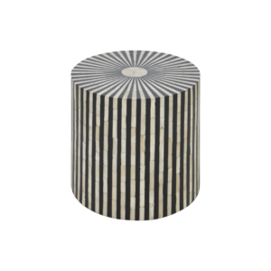 Monochrome Striped Side Table - a contemporary bone inlay handcrafted side table, luxury furniture at Louis and Henry #HandcraftedElegance, #MonochromeStripes, #AccentPiece, #BohoChic, #LuxuryDesign, #ArtisanCrafted, #StatementFurniture, #HomeDecor, #InteriorDesign, #SleekStyle