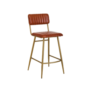 Modern Tan Leather Bar Stool with Gold Frame