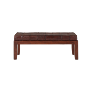 Antique Brown Leather Stitch Bench - a solid teak leather bench with an antique finish. shop this premium product at Louis & Henry