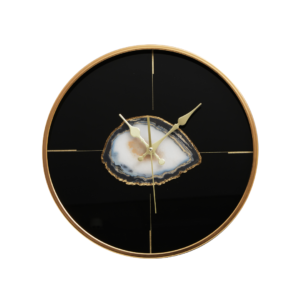 Modern Minimalist Wall Clock - A sleek black clock with gold trim and gold dials, great interior design. Shop luxury home accessories at Louis & Henry