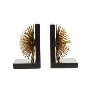 Gold Burst Bookends - Louis and Henry, marble base bookends with striking gold iron bars that create a sunburst effect