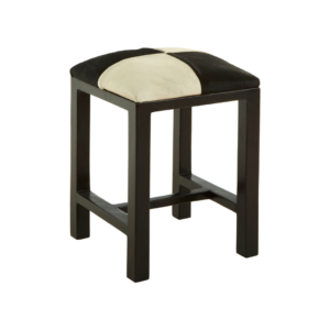 Checkerboard Chic Leather Stool - A white and black low level bar stool upholstered in genuine leather for sale at Louis & Henry, the place to go for luxury furniture.