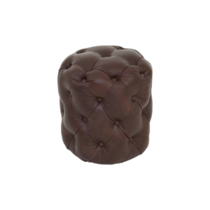 Coffee Button Stool, a chesterfield deep button round cylinder stool in genuine leather, high quality