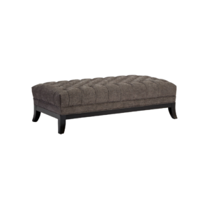 Classic Tufted Pine Wood Footstool, a stunning long footstool with quality thick upholstery with button turfed detailing and a dark wooden base, perfect for a traditional style room, chesterfield style