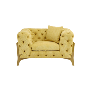 Citron Splash Button-Tufted Accent Chair, yellow chesterfield, designer armchair with gold feet