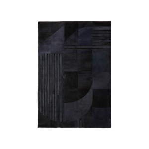 Charcoal elegance art deco rug, leather path rug in shades of black and grey with geometrical pattern, high quality, premium materials