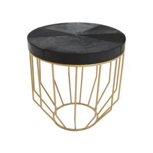 The Rifts Side Table: Featuring a luxurious leather cowhide top complemented by a sleek gold base, a blend of opulence and modernity.