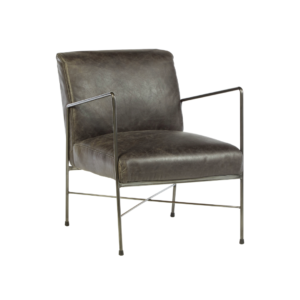 Iron Cross Minimalist Lounge Chair, iron armchair with stone grey, slate grey cushions