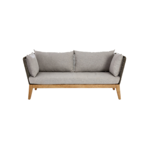 Nordic rope weave sofa, gray cushions with wooden base