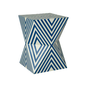 Chroma Resin Stool, designer blue and white stool, geometrical designer stool