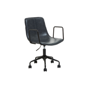 Branson Ergonomic Grey Office Chair, quality leather stitched office chair in deep blue with black frame on castors and with a claw base