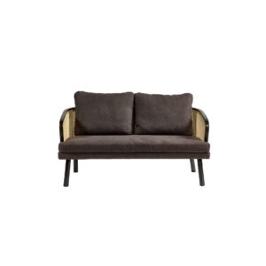 Omero Black Rattan Sofa with Gray Upholstery