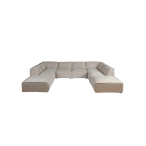 Modular beige linen sofa with straight lines