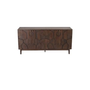 Brown wooden sideboard with 4 doors, a solid wood sideboard with relief geometrical pattern doors