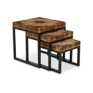 Rustic Teak Plug Nesting Tables - a stunning teak wood nest of tables, handcrafted to create a stunning table top design. shop now at Louis & Henry