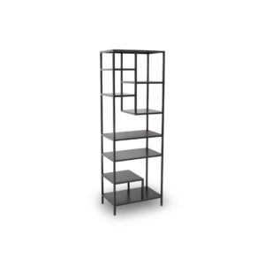 Sleek Steel Tiered Shelf - a high-end black steel shelf, single piece unit