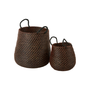 Rattan Radiance Textured Storage Basket Set, A BOHO STYLE PAIR OF BASKETS IN A STUNNING BLACK AND BROWN COMBINATION, luxury basket set for designer interiors