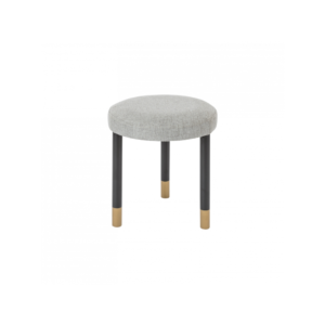 Bali Circular Stool, a luxury dressing stool, Grey premium upholstery with dark veneer legs and gold tip, shop now at Louis & Henry