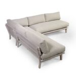 DIUM Modular Sofa for Outdoor, A PREMIUM OUTDOOR GARDEN SOFA in solid white teak wood and linen upholstery, main image. Shop now at Louis & Henry