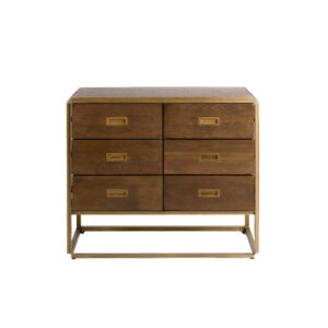 Oak and gold metal chest of drawers