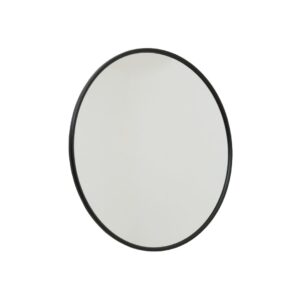Black Large Circular Metal Wall Mirror. Built from metal with a simple, black finished frame this large round mirror makes a great feature on an empty wall space. Enjoy the contemporary update this elegant black finished mirror gives your home.