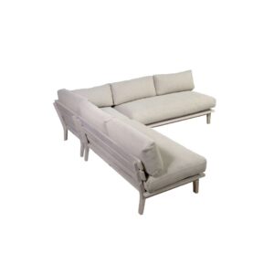 DIUM Modular Sofa for Outdoor, A PREMIUM OUTDOOR GARDEN SOFA in solid white teak wood and linen upholstery