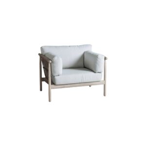 VENUS Teak Armchair, Teak and Rope Outdoor Armchair, VENUS Armchair with Gray Linen Cushions