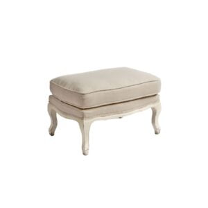Blanco Footstool: Aged White Wood and Beige Linen