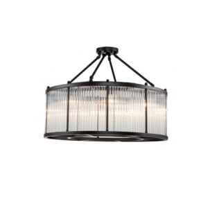 Flora Round Black Metal Ceiling Lamp with Glass Tube Lampshade