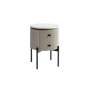 Elevate your bedroom décor with the timeless elegance of the Ricky Round Bedside Table. Crafted with a greyish white oak finish, this round wooden bedside table seamlessly blends style and functionality. Its sleek design features a single drawer, providing convenient storage for personal items, while the white stone top adds a touch of sophistication.
