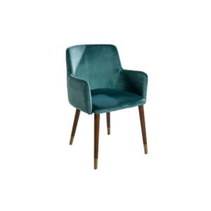 Blue Velvet Armchair with Wooden Leg