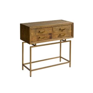 Madera Console in Aged Wood and Gold Metal