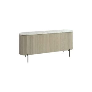 RICKY Wooden Sideboard with Slat Effect, Metal Leg, and Stone Top