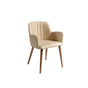 Craig Beige Leather Dining Chair with Wooden Legs