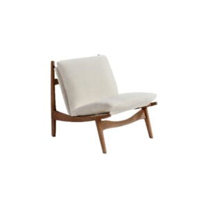 LEIRE Ivory Upholstered Armchair with Natural Wood Finish