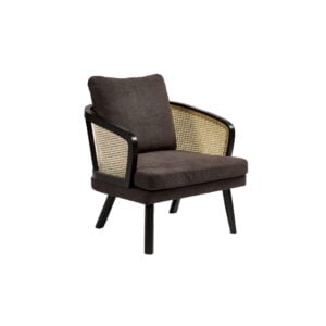 OMERO Black Armchair with Rattan and Grey Upholstery