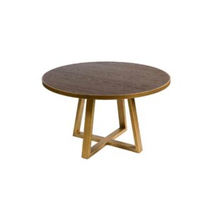 Round wood and gold metal table