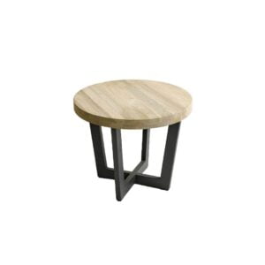 Introducing the IVY Graphite and Aged Teak Side Table, a sleek and versatile addition to your outdoor space. Crafted with a graphite frame and a countertop in aged teak wood, this side table combines durability with contemporary design. With its simple and modern aesthetic, the IVY side table adds functionality and style to any outdoor setting. Whether placed next to a lounge chair or as a standalone piece, it provides a convenient surface for drinks, snacks, or decor items, enhancing your outdoor relaxation experience. Measuring 56.5x56.5x46 cm, this side table is perfectly proportioned for outdoor use. Its graphite frame offers stability while the aged teak wood adds a touch of rustic charm. Whether used on a patio, terrace, or garden, the IVY side table is a versatile accent piece that complements any outdoor décor.