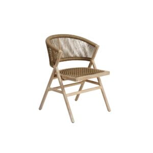 Jess Teak and Rope Outdoor Chairs Description: Introducing this Set of 4 Jess Teak and Rope Outdoor Chairs, a stylish and comfortable seating solution for your outdoor dining area. Each chair in this set features a blend of bleached teak wood and camel-colored rope, combining durability with contemporary design. Crafted with an original design, these dining chairs boast straight lines and a curved backrest, providing greater comfort for long hours of dining or relaxation. Suitable for outdoor use, they are perfect for garden or porch design environments, adding a touch of elegance to your outdoor space. With dimensions of 55x57x78.5 cm each, the Set of 4 Jess Outdoor Chairs offers ample seating space and is built to withstand outdoor elements. Enhance your outdoor dining experience with this stylish and functional chair set.