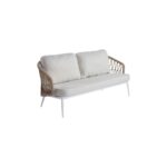 VIOLET 2-Seater White Aluminum and Rope Sofa, Outdoor Sofa with Natural Rope, White Aluminum 2-Seater Sofa for Outdoor Use