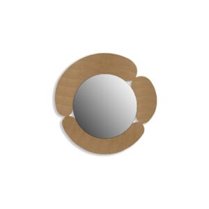 Vulcano Round Mirror with Asymmetrical Wooden Frame