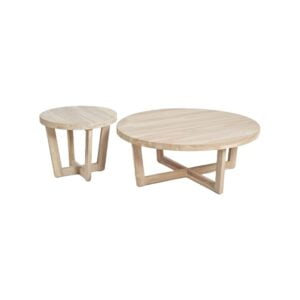 Kai Teak Wood Coffee Table and Round Side Table Set