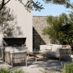 VENUS 3-Seater Teak Outdoor Sofa, Teak and Rope Outdoor Sofa, VENUS Sofa with Gray Linen Cushions