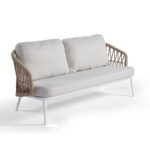 VIOLET 2-Seater White Aluminum and Rope Sofa, Outdoor Sofa with Natural Rope, White Aluminum 2-Seater Sofa for Outdoor Use