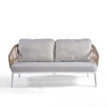 VIOLET 2-Seater White Aluminum and Rope Sofa, Outdoor Sofa with Natural Rope, White Aluminum 2-Seater Sofa for Outdoor Use