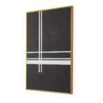 Geometrical black and white acrylic painting with cross pattern, framed in sleek gold tone, dimensions 80x4x120cm