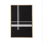 Geometrical black and white acrylic painting with cross pattern, framed in sleek gold tone, dimensions 80x4x120cm