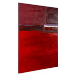 Maroon, Red & White Abstract Acrylic Painting - Large contemporary art piece featuring square geometrical shapes in shades of red, white, and maroon. Measurements: 90x5x120 cm.