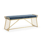 OSCAR Blue Velvet Bench with stainless steel frame and plush blue velvet upholstery, ideal for contemporary interiors.